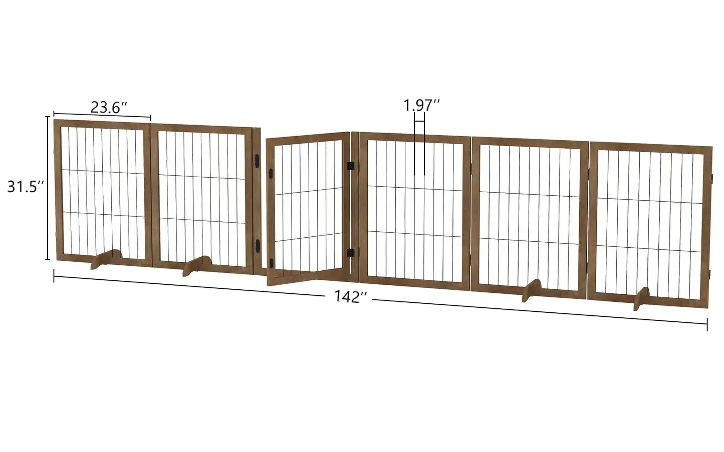 Dog Gate With Door Walk Through 144inch Extra Wide 32inch Tall 6 Panels Foldable Wire Pet Gate Barrier For House Doorway Stairs Pet Puppy Safety Fence Support Feet Included Solid Hard Wood